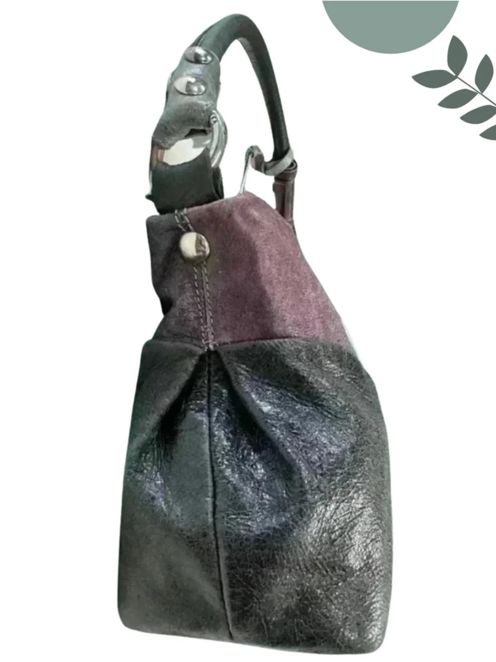 Arcadia Leather Hobo Bag Italy Colorblock Black Purple - Picture 4 of 10
